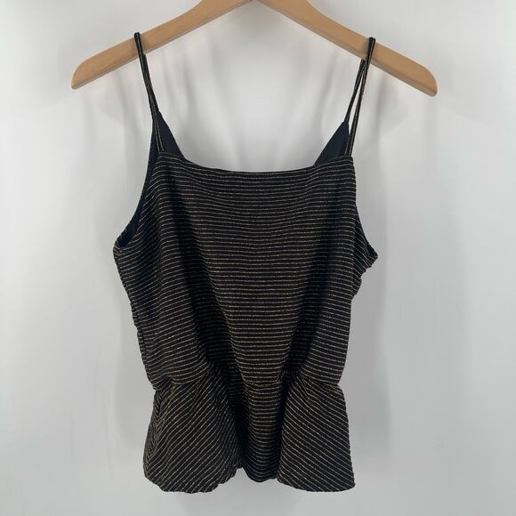 SHINESTAR Tank Size Medium Black and Lurex Gold Stripes Evening Cocktail Peplum - Picture 2 of 9
